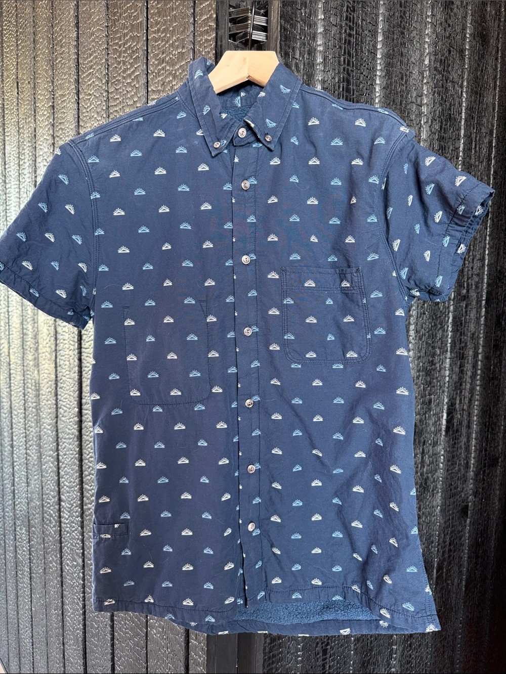 California Cowboy Men's Navy Short-Sleeve Button-Down Shirt - Small Pattern